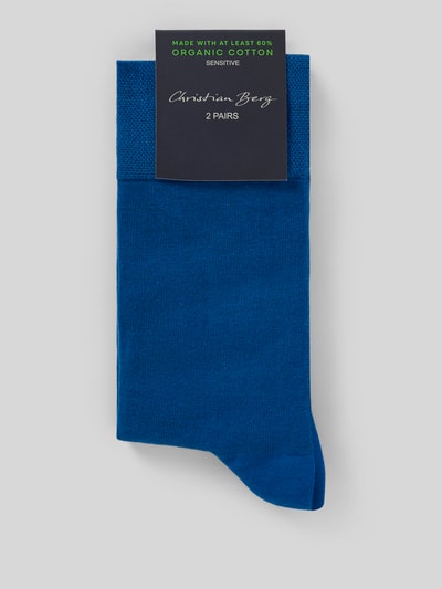 Produktfoto, Socken mit elastischen Bündchen im 2er-Pack von Christian Berg Men aus Baumwoll-Mix in Uni-Blau, glatte Textur, unifarbenes Design