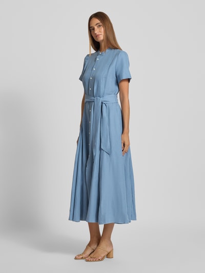 Polo Ralph Lauren Sukienka midi taliowana z mieszanki jedwabiu i lnu z dodatkiem bawełny Błękitny 1