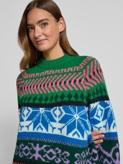 Essentiel Antwerp Loose fit gebreide pullover met meerkleurig motief, model 'IRELANDO' Groen - 3