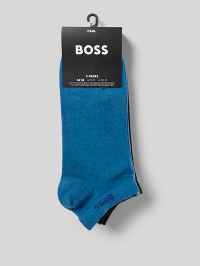 Produktfoto, Sneakersocken im 5-er-Multipack mit Logo-Detail von BOSS, unifarbener Baumwoll-Mix, Label-Schriftzug, verschiedene Blautöne