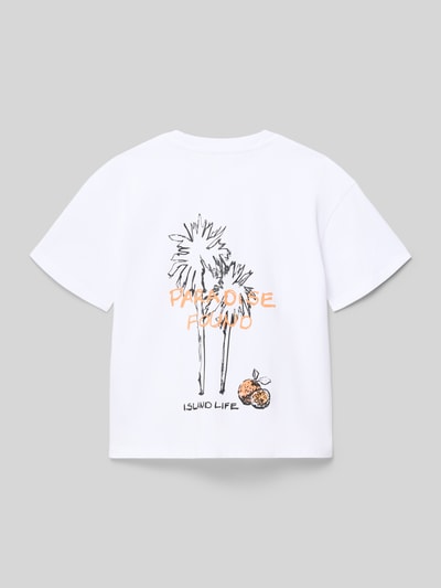 Produktfoto, Regular Fit T-Shirt aus reiner Baumwolle von s.Oliver RED LABEL, biała koszulka dziecięca z motywem palm, nadrukiem i okrągłym dekoltem, materiał jersey