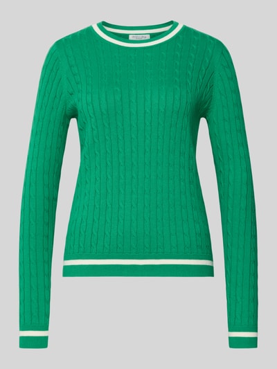 Produktfoto, Strickpullover mit gerippten Abschlüssen van Christian Berg Woman, katoenmix, regular fit, grof gebreid, ronde hals, groen met witte randen