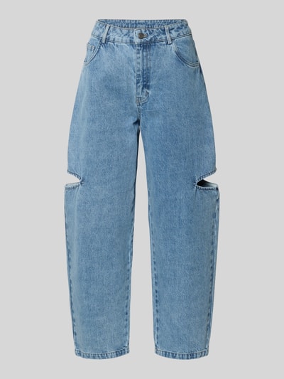 Produktfoto, Wide Leg Jeans mit Cut Out von Karo Kauer aus Reine Viskose in blauer Jeans-Optik, 5-Pocket-Design, Knopf-Reißverschluss.