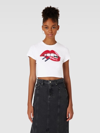 Tommy Jeans Cropped T-Shirt mit Motiv- und Label-Print Weiss 4