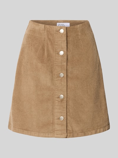 Produktfoto, Regular Fit Mini-Rock aus Baumwoll-Mix Modell 'ETTA' von VERO MODA, Damen Mini-Rock, beżowa mieszanka bawełny i modalu, guziki z przodu, lekko rozkloszowana forma