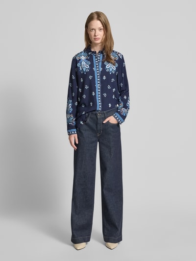 Emily Van den Bergh Regular Fit Bluse mit Manschetten Dunkelblau 1