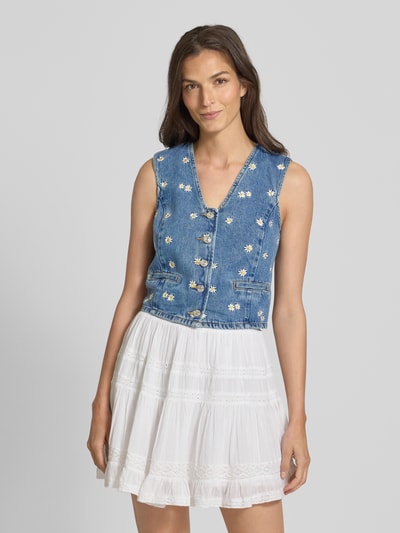 Mango Jeansweste mit floralen Stickereien Modell 'MASSY' Jeansblau 4