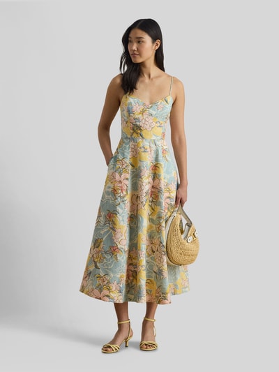 Lauren Ralph Lauren Dopasowana sukienka midi z czystego lnu Pastelowy żółty 1