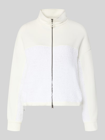 Produktfoto, Regular Fit Sweatjacke mit Strickbesatz von Marc Cain in Off-White, Baumwoll-Mix, Stehkragen, Zweiwege-Reißverschluss, elastische Ärmelabschlüsse
