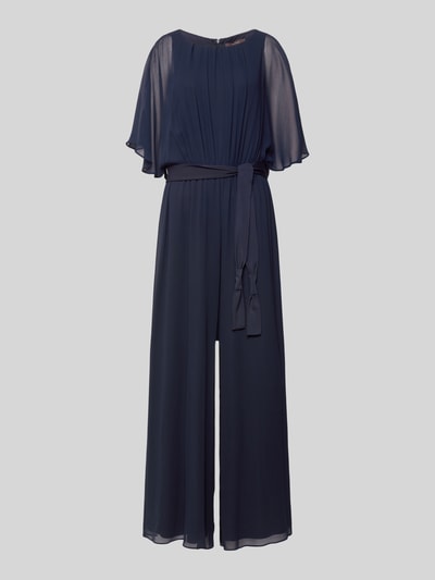 Produktfoto, Jumpsuit aus fließendem Stoff mit Bindegürtel von Vera Mont aus navy Chiffon, weites Bein, Bindegürtel, Maße Größe 36