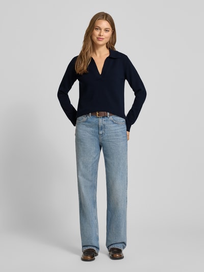 Gant Strickpullover aus Wolle mit Umlegekragen und V-Ausschnitt Marine 1