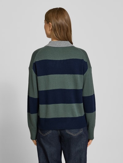 Stefanel Strickpullover mit Polokragen aus Lanawolle-Kaschmir-Mix Dunkelblau Melange 5