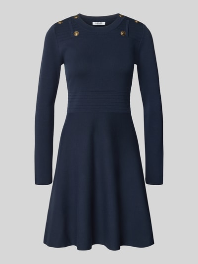 Produktfoto, Minikleid aus Viskose-Mix Modell 'Abito Maglia' von Liu Jo White, granatowy kolor, ozdobne obszycie, dopasowany krój, lekko rozkloszowany krój, długość tyłu w rozmiarze S: 85 cm, szerokość w rozmiarze S: 40 cm, długość rękawów w rozmiarze S: 35 cm, mieszanka wiskozy, Z długim rękawem