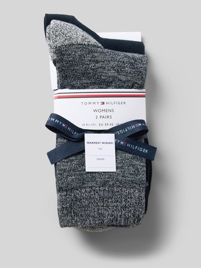Produktfoto, Socken aus Baumwoll-Mix im 2er-Pack von Tommy Hilfiger, graue und dunkelblaue Farbtöne mit feiner Strick-Textur, Damen Socken von Tommy Hilfiger