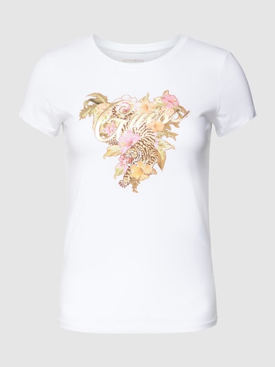 Guess T-shirt met logoprint, model 'HIBISCUS' Offwhite - 2