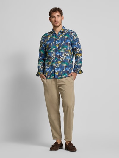 OLYMP Level 5 Regular Fit Leinenhemd im Allover-Look Marine 1