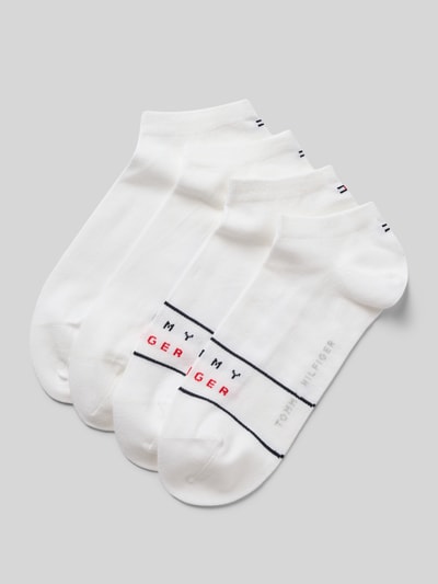 Produktfoto, Sneaker-Socken aus Baumwoll-Mix im 4er-Pack von Tommy Hilfiger, biała gładka struktura, napis z logo, ściągaczowy brzeg