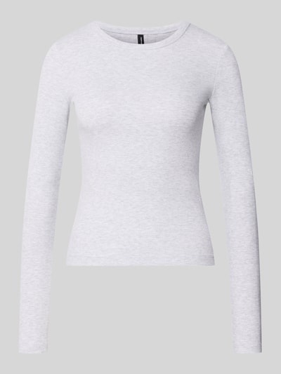 VERO MODA Langarmshirt mit schimmernder Rippstruktur Hellgrau 1