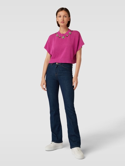 MAX&Co. Cropped Strickshirt mit Rundhalsausschnitt Modell 'EDDA' Fuchsia 1