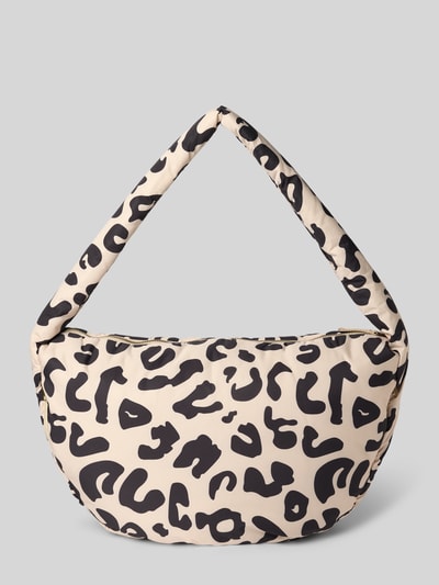 Produktfoto, Shoulder Bag mit Logo-Patch von Studio Noos, cremefarbener Animal-Print, Reißverschluss, breiter Schulterriemen, strukturierte Stoffoberfläche