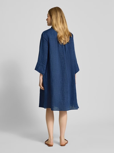 0039 Italy Knielange overhemdjurk van linnen met 3/4-mouwen, model 'GRACY' Marineblauw - 5