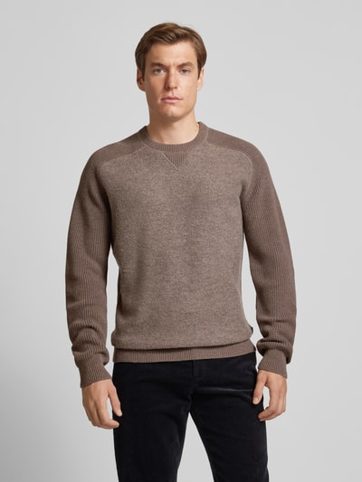 BOSS Strickpullover mit gerippten Abschlüssen Modell 'Ematero' Taupe 4