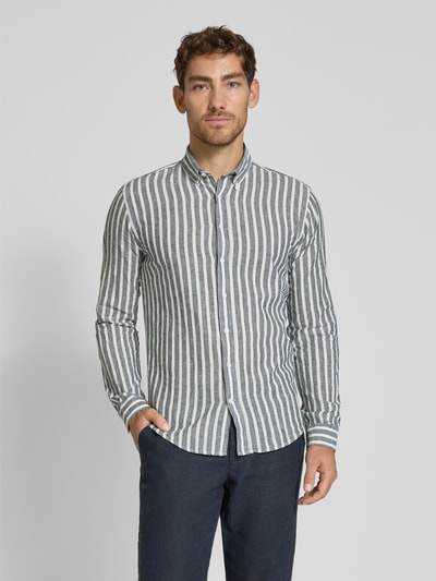 Lindbergh Slim Fit Freizeithemd aus Leinen-Baumwoll-Mix Dunkelblau 4