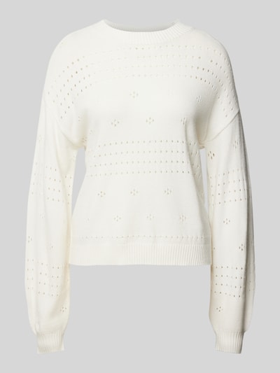 Vila Strickpullover mit Lochstickerei Modell 'RIL' Offwhite 2