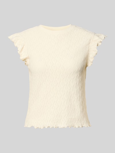 Produktfoto, Strickshirt mit Rundhalsausschnitt und Wellensaum von Jake*s Casual in Creme, reine Baumwolle, Regular Fit, feine Strickstruktur