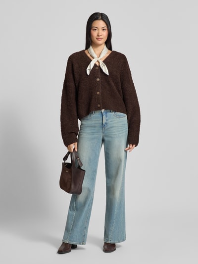 JAKE*S STUDIO WOMAN Strickjacke in Bouclé-Optik mit V-Ausschnitt Dunkelbraun 1