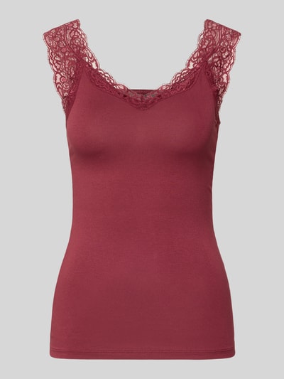 Produktfoto, Slim Fit Tanktop aus Viskose-Mix Modell 'BARBERA' von PIECES, bordowy kolor, koronkowe wykończenie, top damski