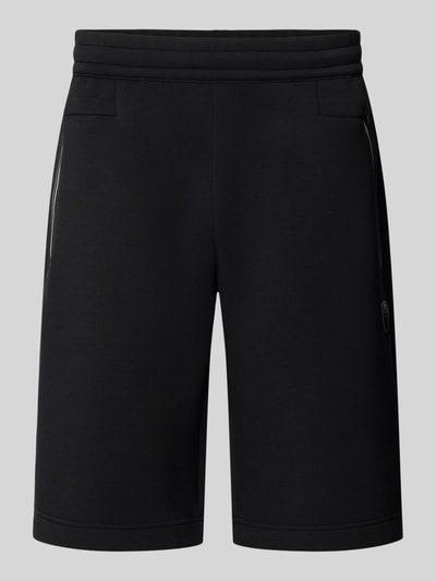 Produktfoto, Shorts mit elastischem Bund von EA7 Emporio Armani, schwarz, glatte Textur, Regular Fit, Viskose-Mix, elastischer Bund, Vorderansicht.