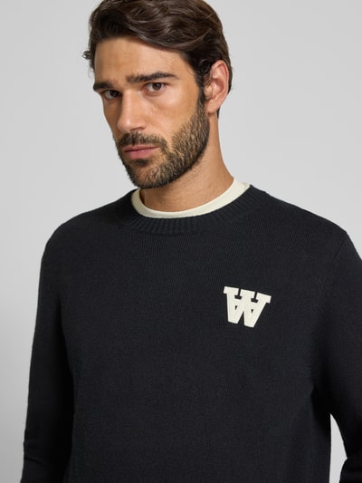 Wood Wood Gebreide pullover met stitching en ronde hals, model 'Tay' Zwart - 3