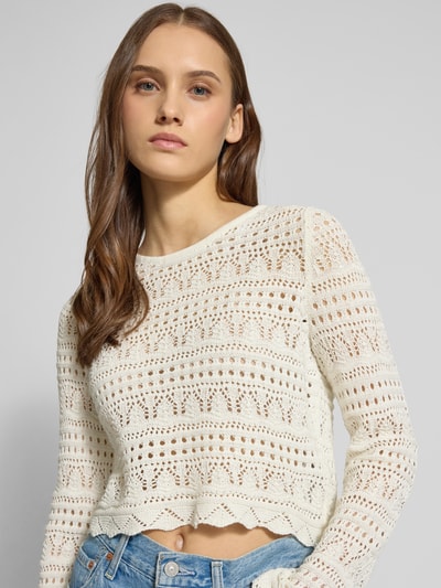 ONLY Cropped Strickpullover aus Baumwoll-Mix Modell 'ELKE' Ecru 3