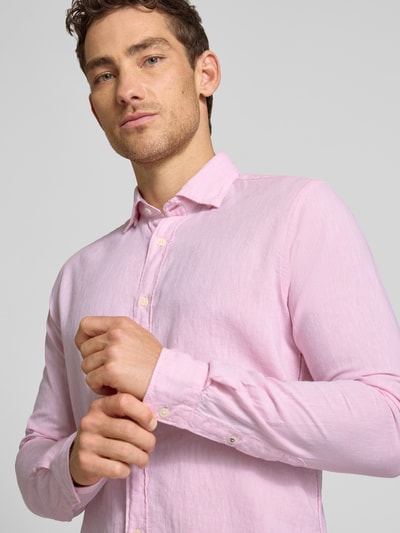 FIL NOIR Regular Fit Business-Hemd aus Leinen-Baumwoll-Mix Modell 'ROMA' Rosa 3
