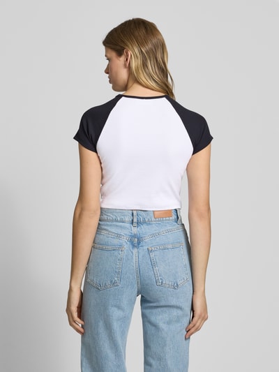 Review Kort T-shirt met labelprint Wit - 5