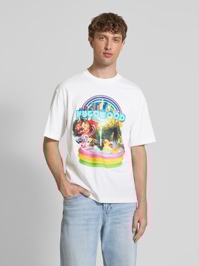 HUGO T-Shirt mit Label-Print Modell 'Duwood' Weiss 4