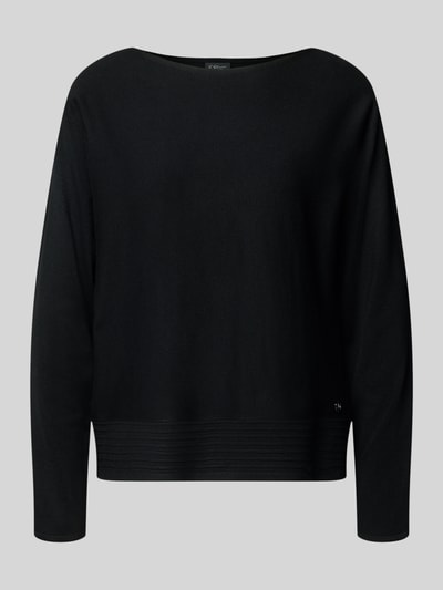 Produktfoto, zwarte Relaxed Fit Pullover uit viscosemix van s.Oliver BLACK LABEL, egaal met fijne geribde zoom, Dames Pullover