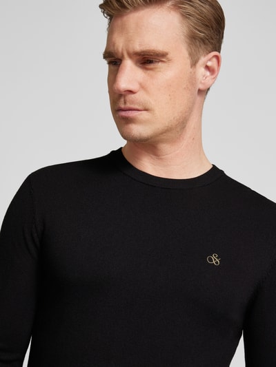 Scotch & Soda Strickpullover mit Logo-Stitching Modell 'Essentials' Black 3