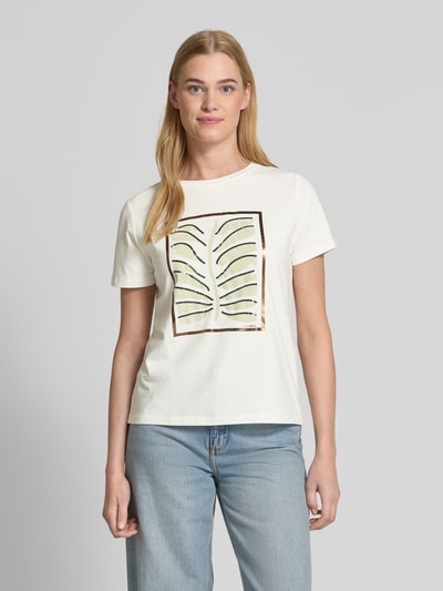 COMMA T-shirt z cekinami i okrągłym dekoltem Złamany biały 4