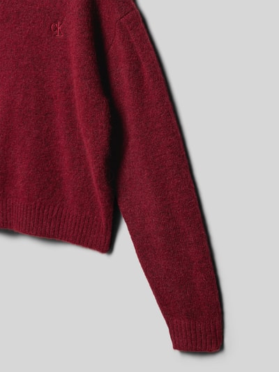 Calvin Klein Jeans Sweter z dzianiny z prążkowanymi wykończeniami Bordowy 2