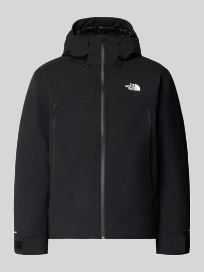 Produktfoto, Jacke mit Logo und Ärmelriegeln von The North Face in Schwarz, Reißverschlusstaschen, Kapuze, Regular Fit, glatte Textur