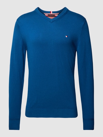 Tommy Hilfiger Strickpullover mit V-Ausschnitt Modell 'PIMA' Petrol 2