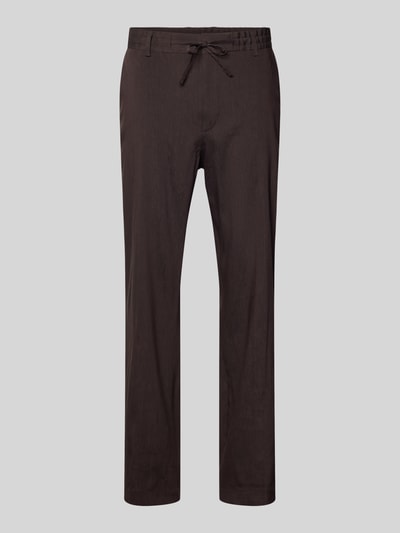 Produktfoto, unifarbene Tapered Leinenhose mit Tunnelzug innen Modell 'P-PERIN-RDS-WG-262' von BOSS, seitliche Eingrifftaschen, Leinen-Mix.