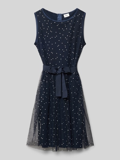 s.Oliver RED LABEL Getailleerde mesh jurk en strikceintuur Marineblauw - 1