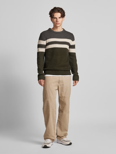 Jack & Jones Strickpullover mit Rundhalsausschnitt Modell 'SANDER' Oliv 1