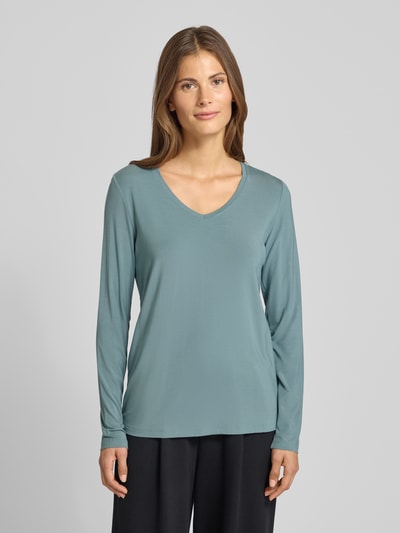 Schiesser Bluzka z długim rękawem z dekoltem w serek Miętowy 4