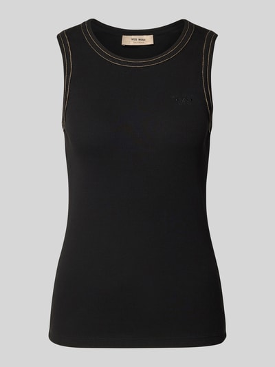 Produktfoto, Tanktop mit Logo-Stitching Modell 'Ara' von MOS MOSH, Baumwoll-Mix mit Stretch-Anteil, Körpernaher-Schnitt, Feinripp, Rundhalsausschnitt, Kontrast-Nähte, Schwarz