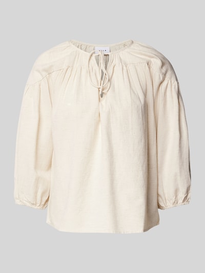 Vila Regular Fit Bluse aus Viskose-Baumwoll-Mix mit Leinen-Anteil Modell 'PRISILLA' Beige 2