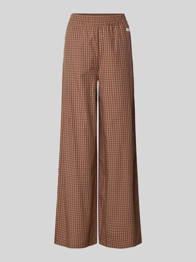 Produktfoto, Wide Leg Hose mit Label-Patch Model 'Hazel' van OH APRIL, dames wide leg broek van puur katoen, elastische band, geruite stof in bruin en beige